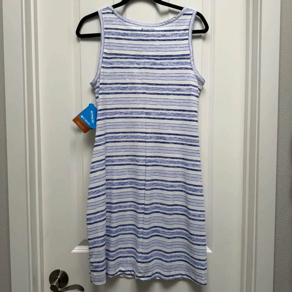 COLUMBIA SLEEVELESS ACTIVE FIT CHILL RIVER PRINTED SHEATH DRESS STRIPES SMALL - Picture 10 of 13